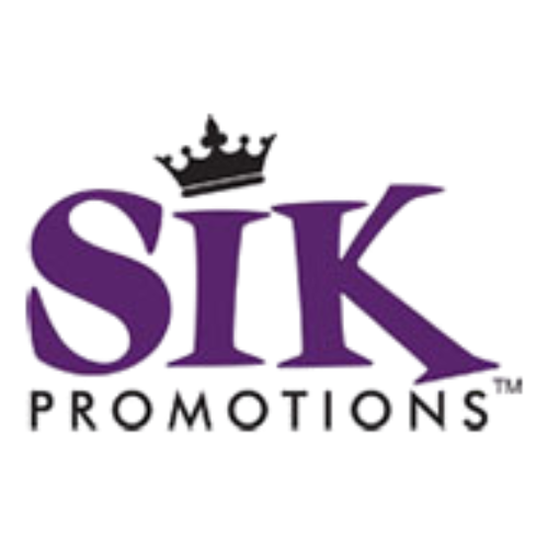 Logo of SIK Promotions with a purple 'SIK' and crown on a white background