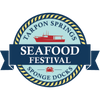 Logo for Tarpon Springs Seafood Festival with a boat and crab illustration on a blue and yellow background.